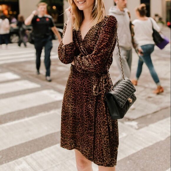 J.Crew Brown Leopard Print Velvet Wrap Dress - Picture 1 of 12